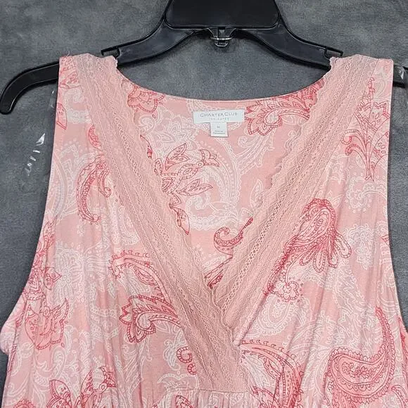 Charter Club Sleeveless Nightgown Lace Trim Orange Blossom Paisley Medium - Picture 6 of 9